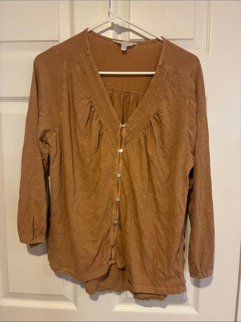 Lucky Brand Muted Orange Button Down V-neck Top